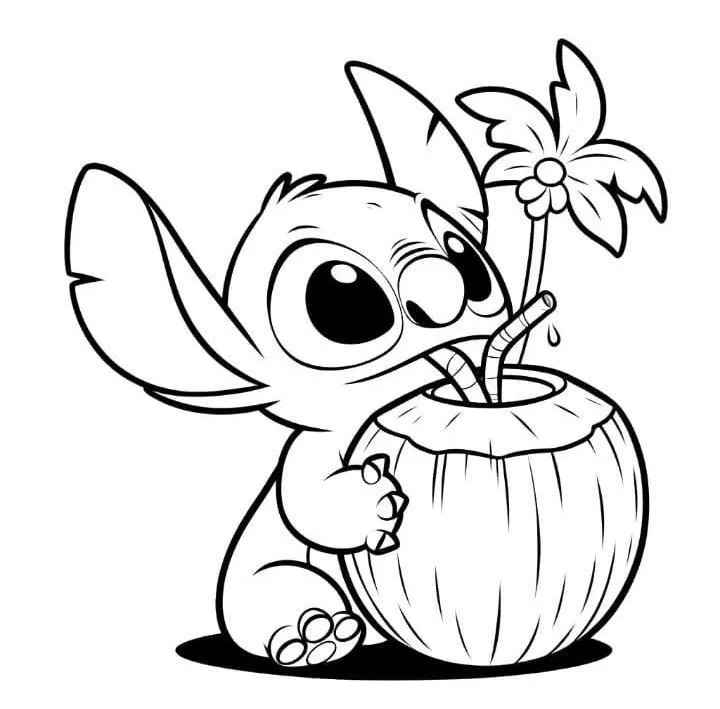Desenho de Stitch Bebendo Agua De Coco Colorir
