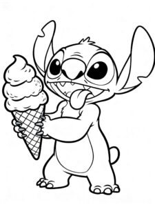 Desenho de Stitch Comendo Casquinha Sorvete Gelato Para Colorir E Inprimir