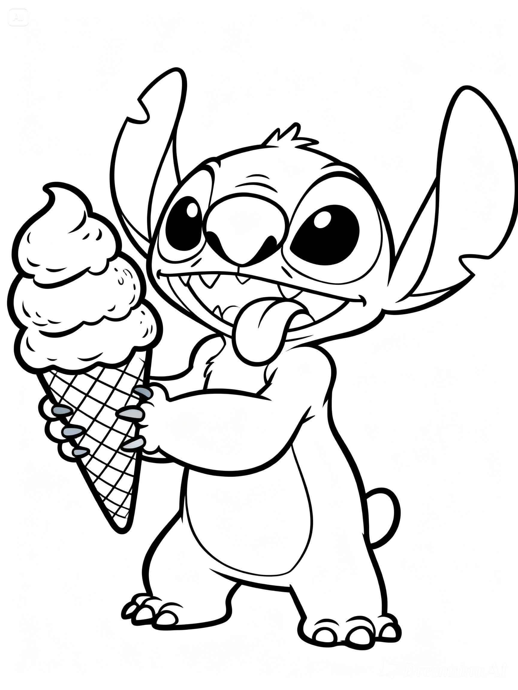 Desenho de Stitch Comendo Casquinha Sorvete Gelato Para Colorir E Inprimir