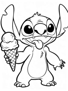 Desenho de Stitch Feliz Com Seu Sorvete Para Colorir E Inprimir