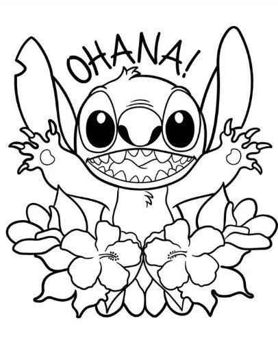 Desenho de Stitch Hibisco Ohana Colorir