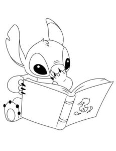 Desenho de Stitch Lendo Livro Imprimir Colorir