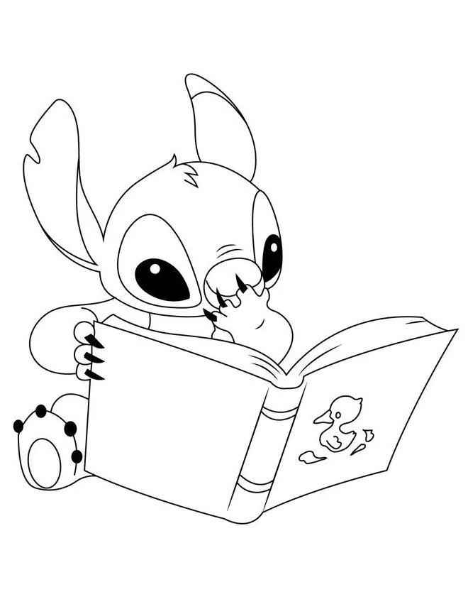Desenho de Stitch Lendo Livro Imprimir Colorir