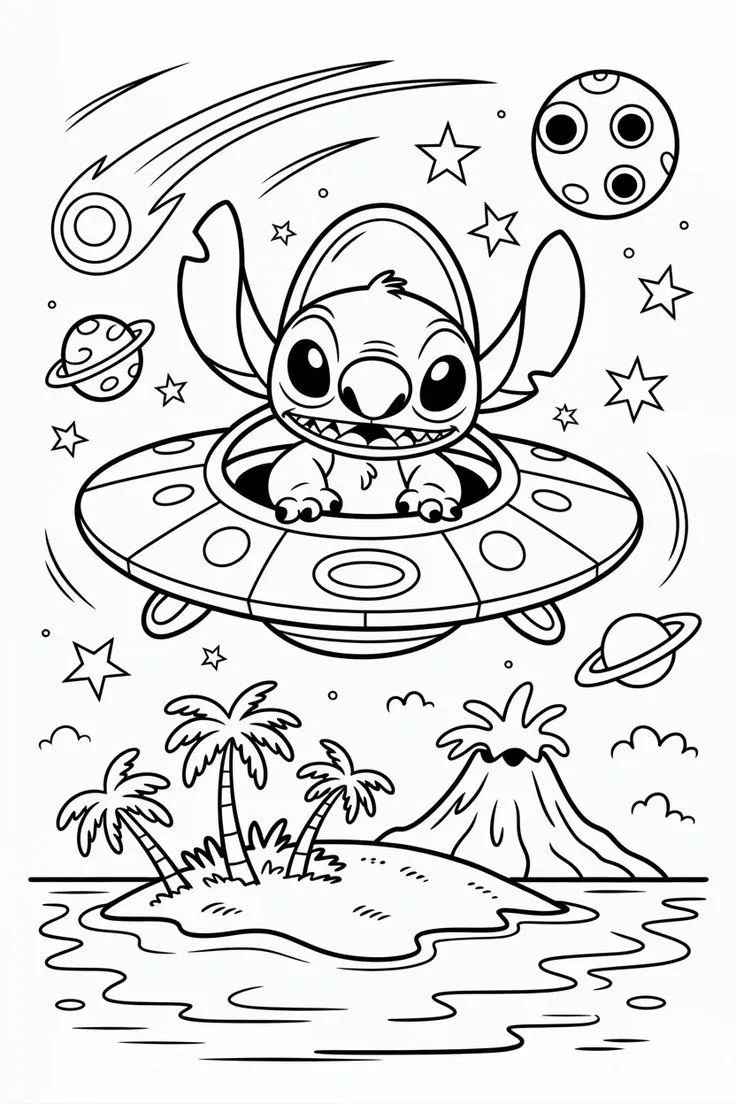 Desenho de Stitch Nave Espacial  Para Colorir E Inprimir
