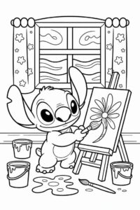 Desenho de Stitch Pintando Quadro Para Colorir E Inprimir