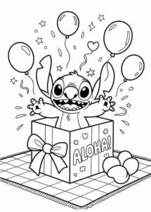 Desenho de Stitch Saindo Caixa Aloha