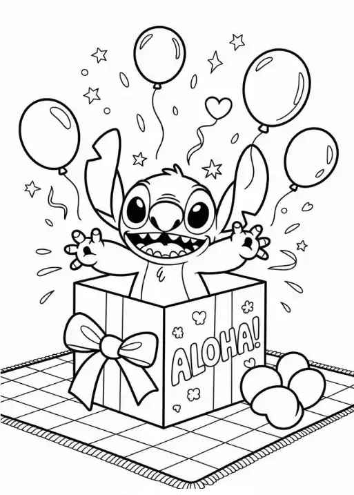 Desenho de Stitch Saindo Caixa Aloha