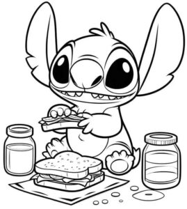 Desenho de Stitch Sanduiche Lanche Imprimir E Colorir