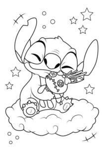 Desenho de Stitch Sonhando Nuvem Boneco Colorir