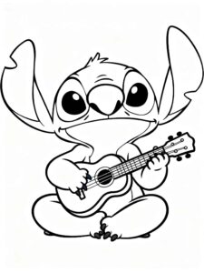 Desenho de Stitch Tocando Ukelele Para Colorir E Inprimir
