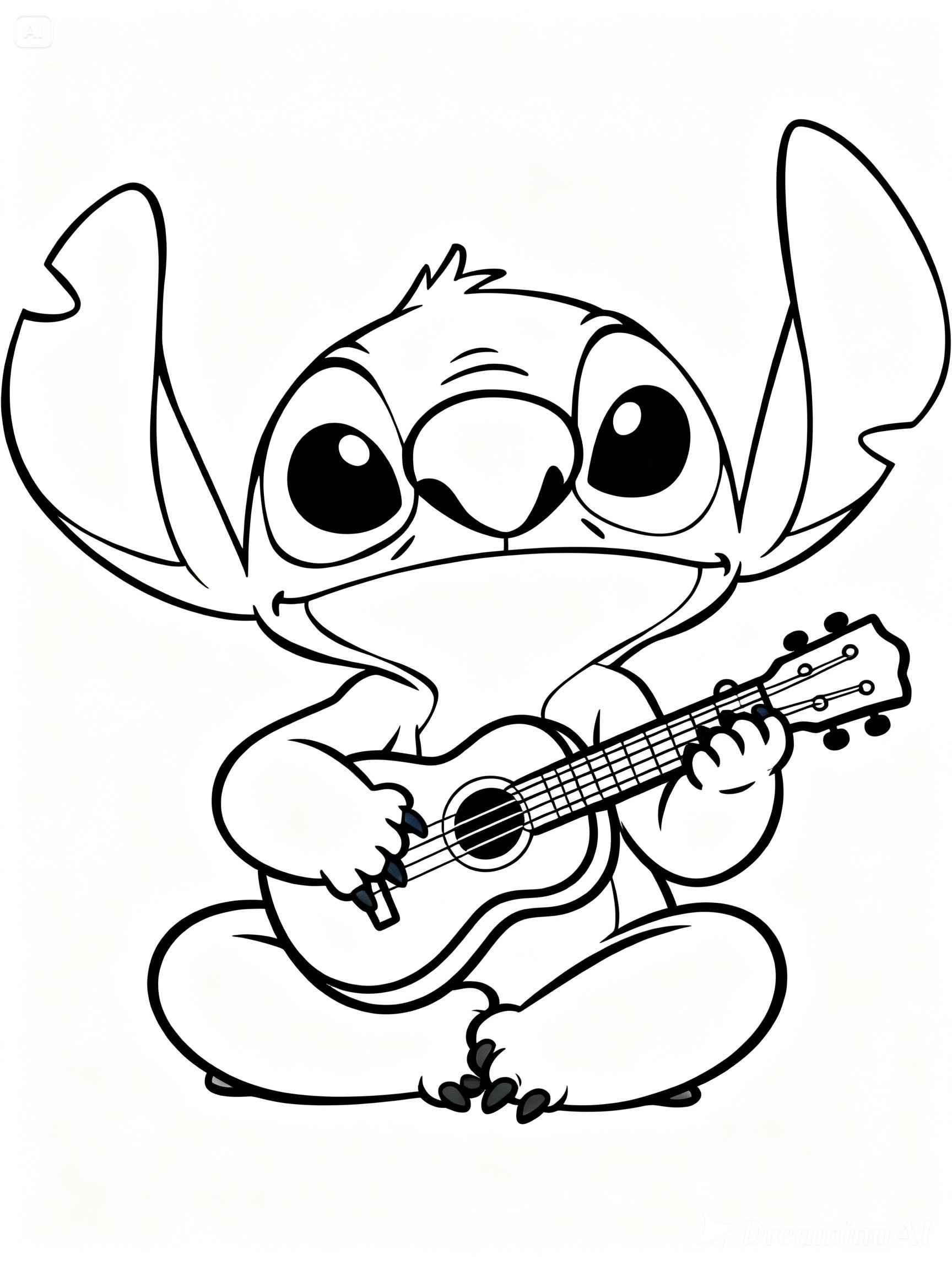 Desenho de Stitch Tocando Ukelele Para Colorir E Inprimir