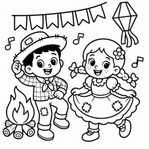 Desenho de Festa Junina Sao Joao Desenho Colorir Imprimir 1 Menino E Menina Dancando Juntos