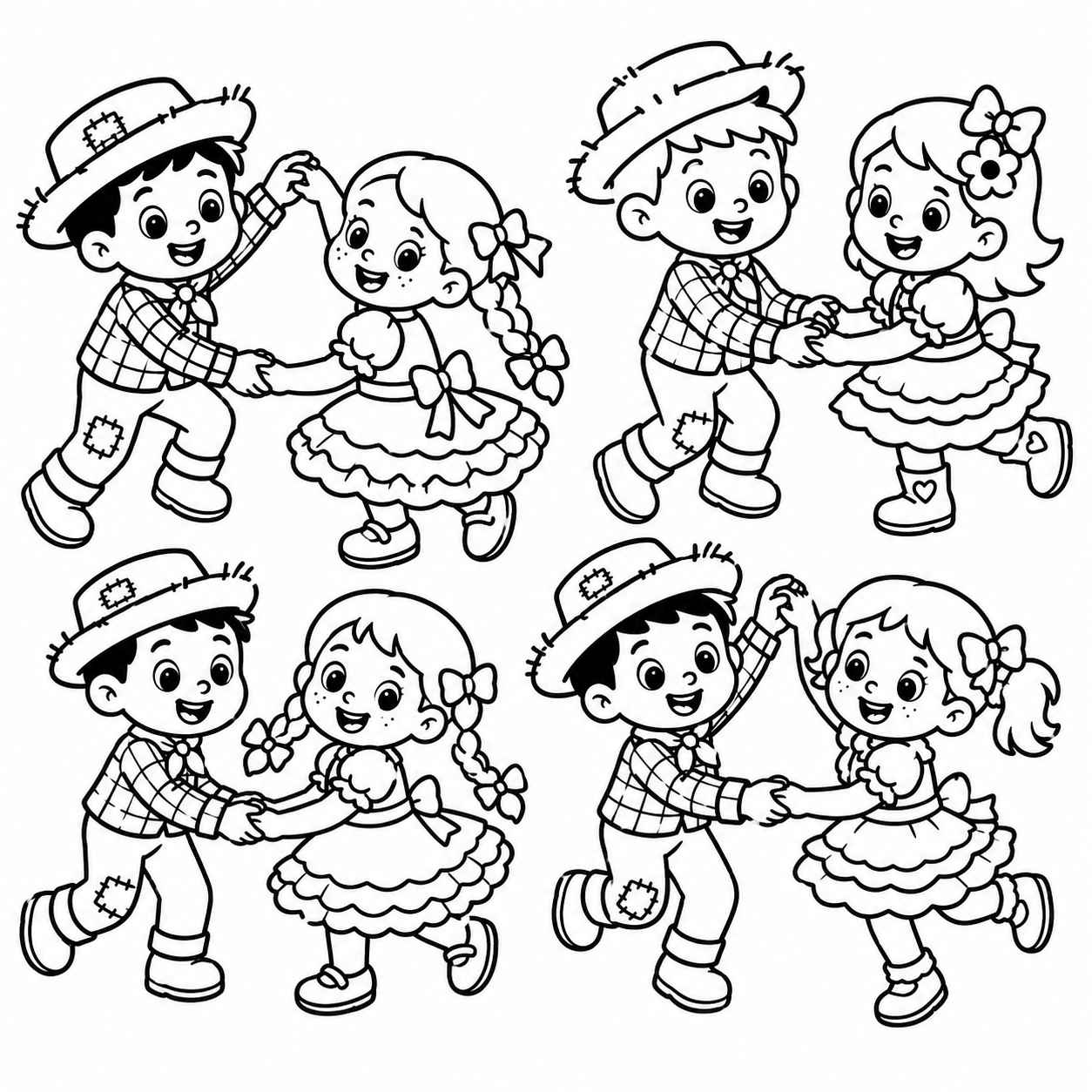 Desenho de Festa Junina Sao Joao Desenho Colorir Imprimir 2 Criancas Alegres Dancando