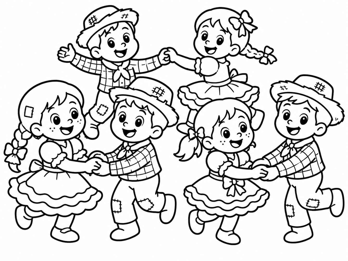 Desenho de Festa Junina Sao Joao Desenho Colorir Imprimir 3 Criancas Dancando Quadrilha