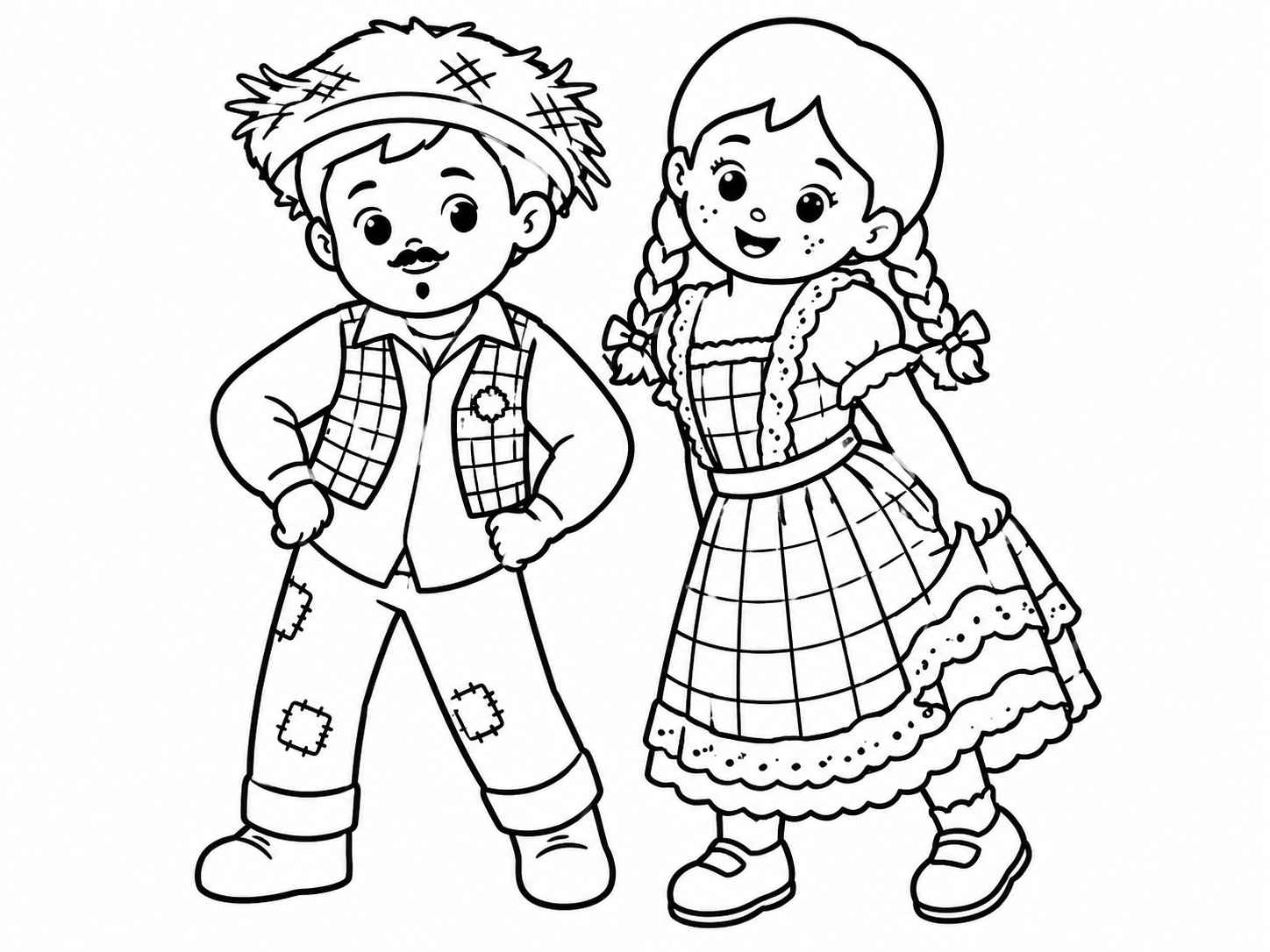 Desenho de Festa Junina Sao Joao Desenho Colorir Imprimir 4 Criancas Posando Vestidas