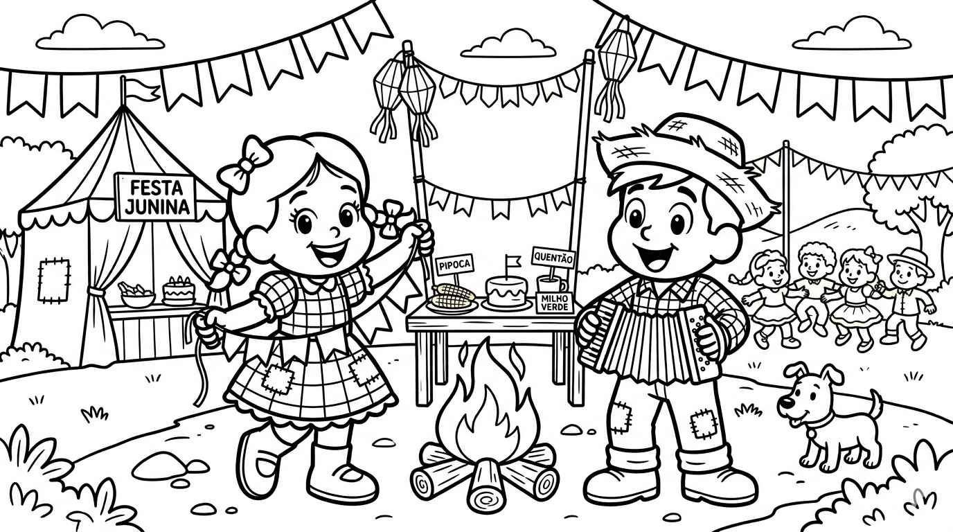 Desenho de Festa Junina Sao Joao Desenho Colorir Imprimir 8 Tocando Sanfona Na Festa