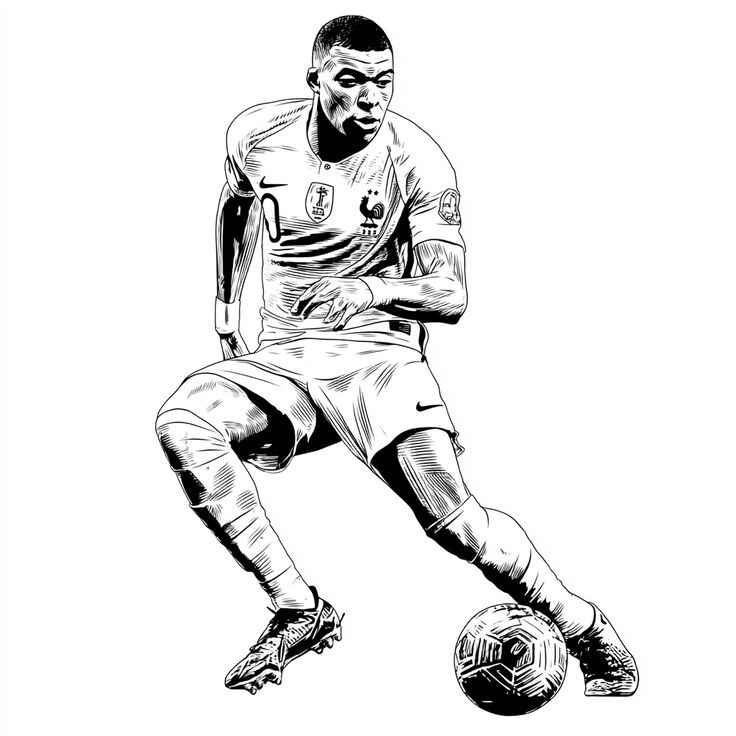 Desenho de Kylian Mbappé Desenho Colorir Imprimir 01