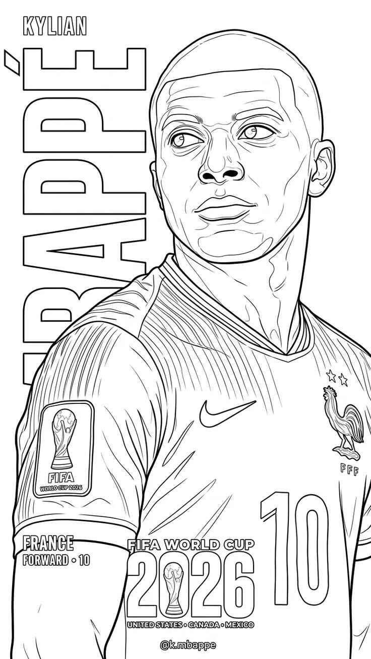 Desenho de Kylian Mbappé Desenho Colorir Imprimir 03