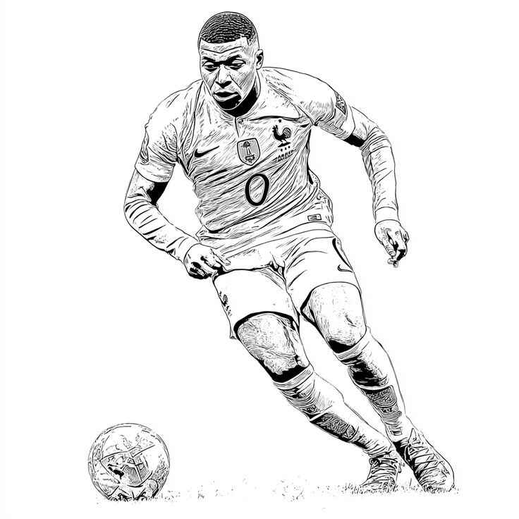 Desenho de Kylian Mbappé Desenho Colorir Imprimir 04