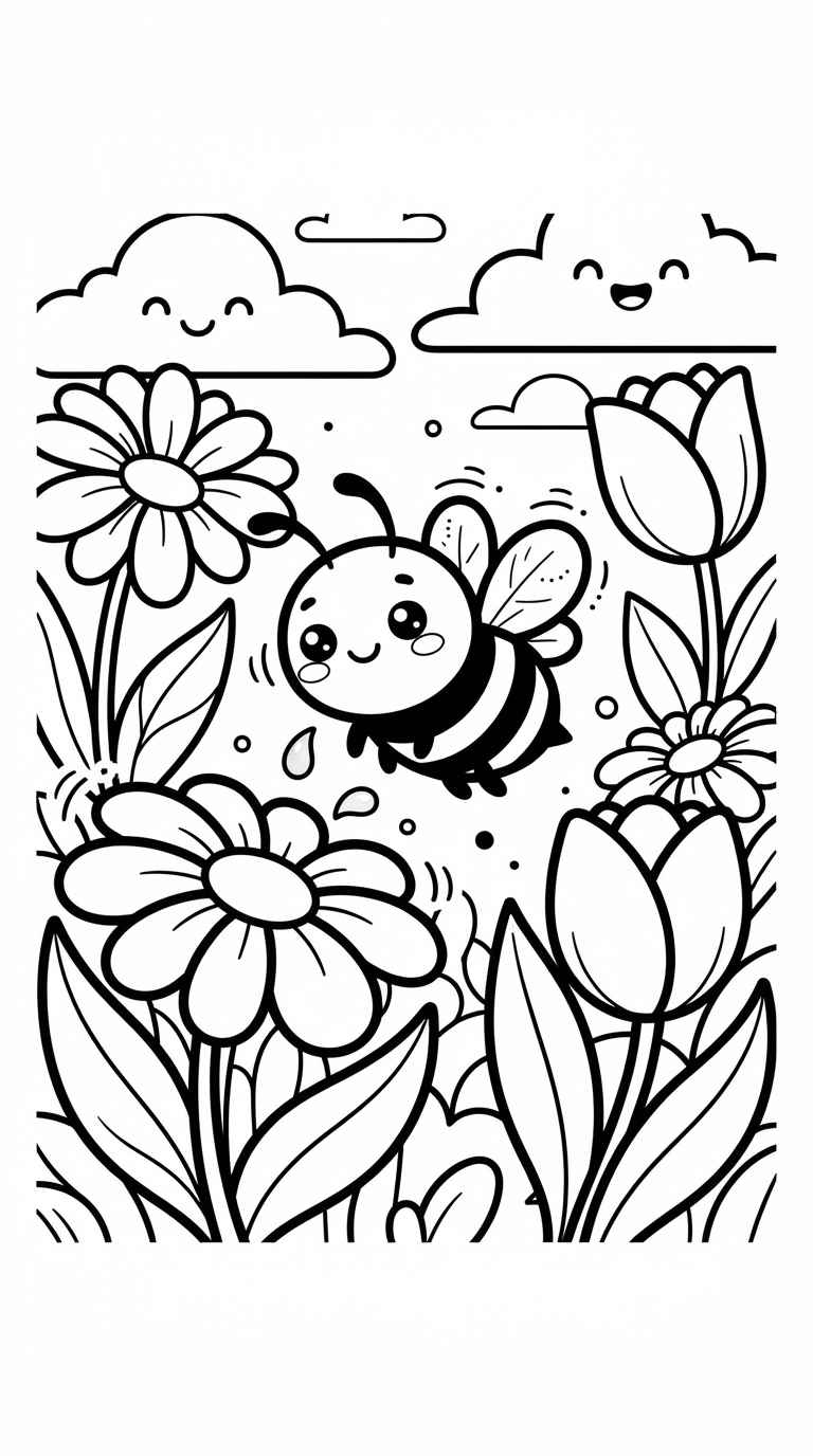 Desenho de Abelha Flores Primavera Desenho Colorir Imprimir 10