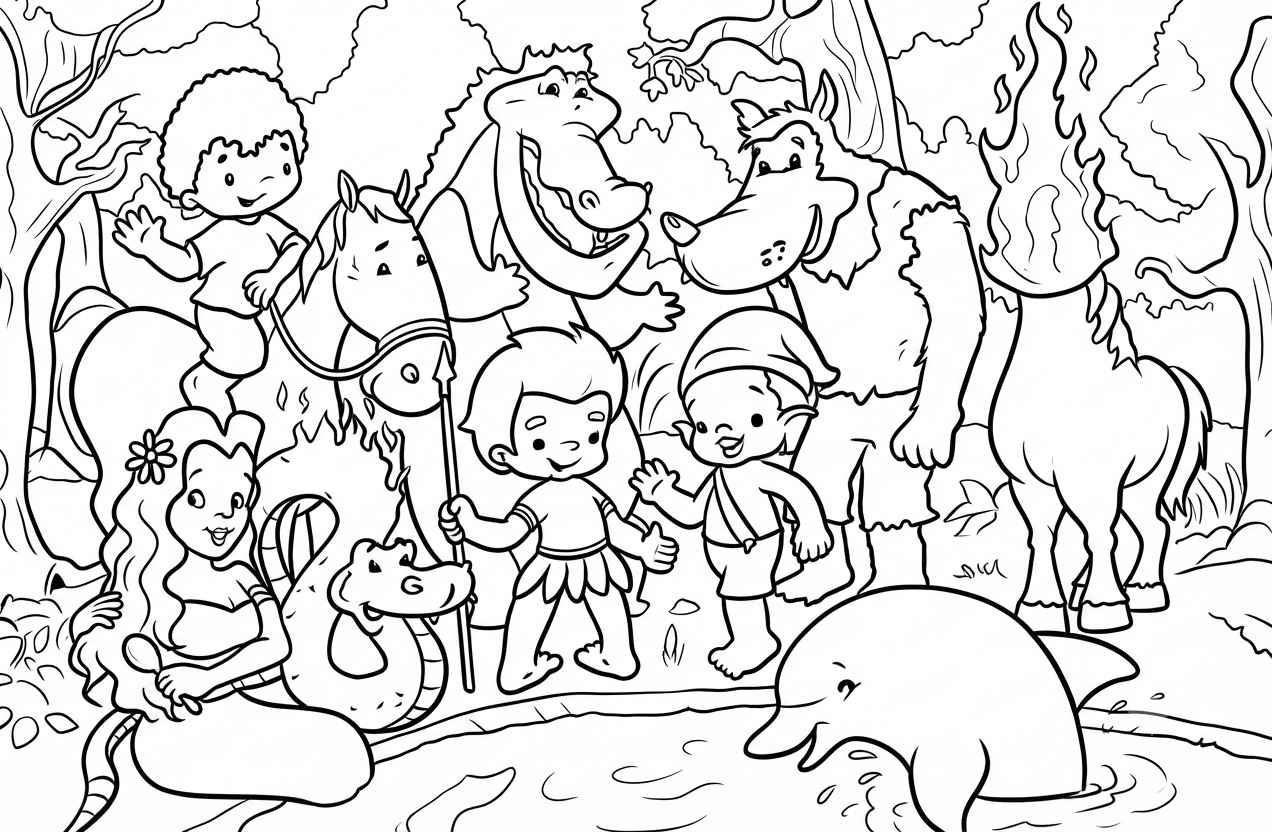 Desenho de Personagens Folclore Brasileiro Saci Curupira Boto Cuca Iara Lobisomem Desenho Colorir Imprimir 1