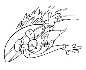 Desenho de Pica Pau Surfando Woodpecker Desenho Colorir Imprimir 3