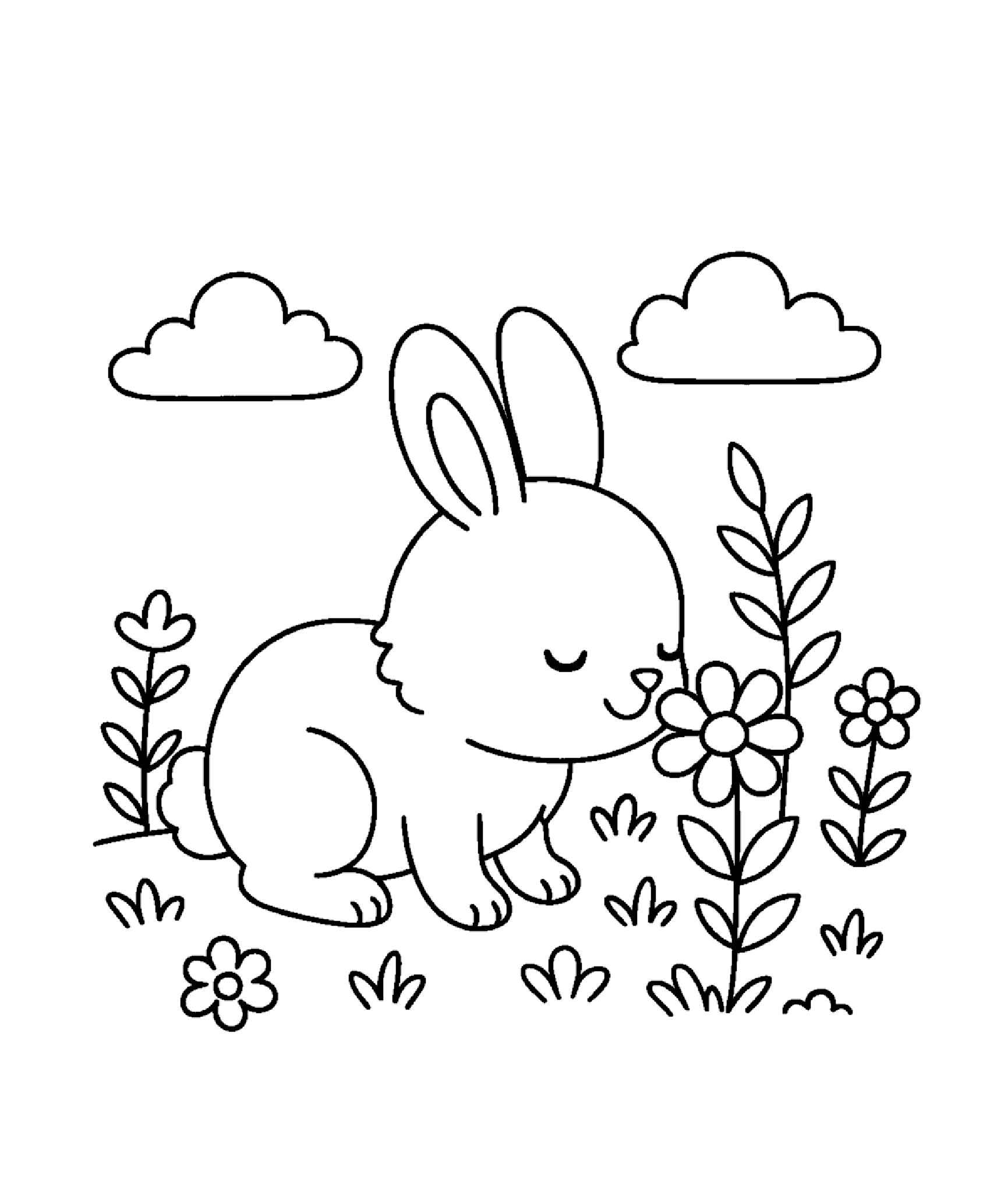 Desenho de Primavera Coelho Cheirando Flor Desenho Colorir Imprimir 24