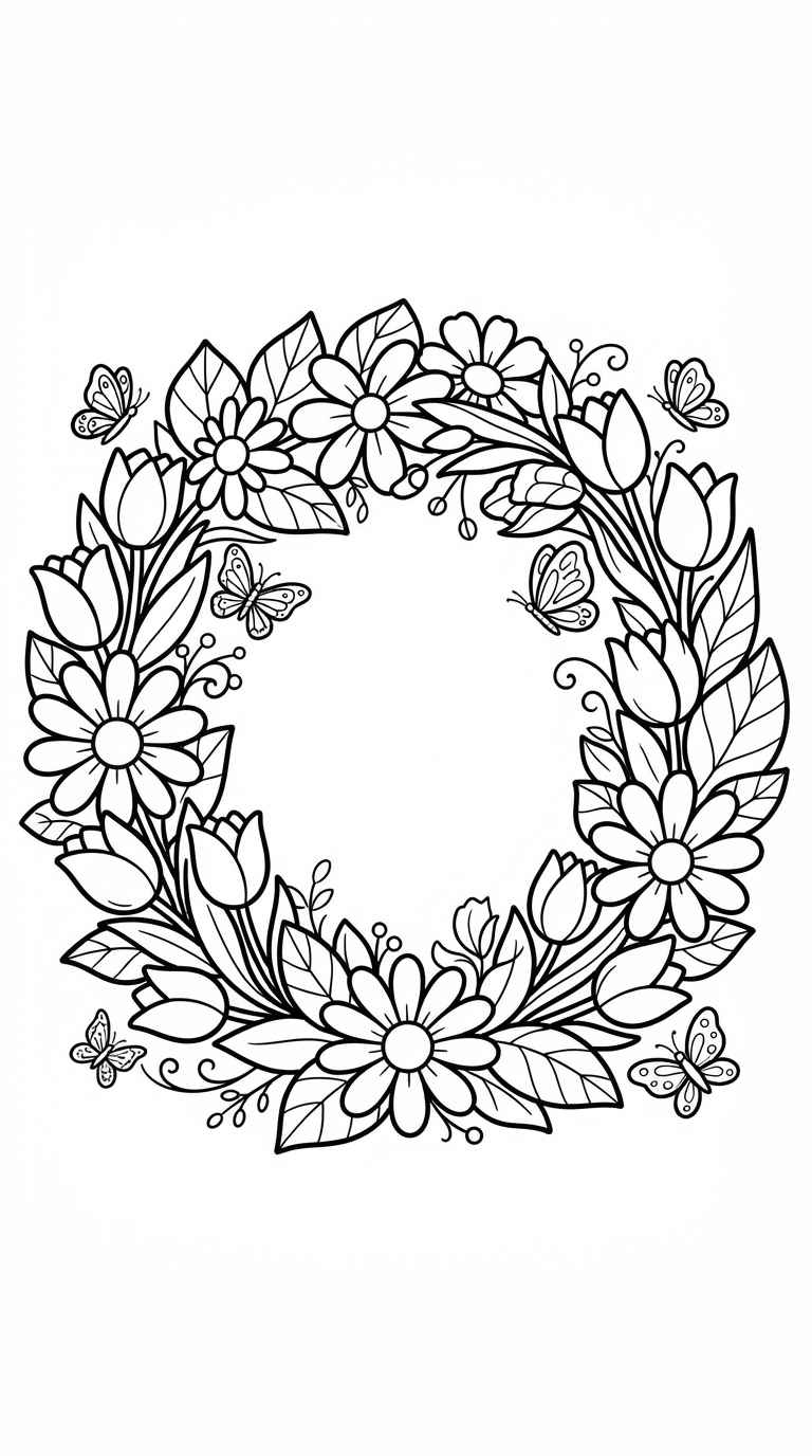 Desenho de Primavera Coroa Flores Desenho Colorir Imprimir 13