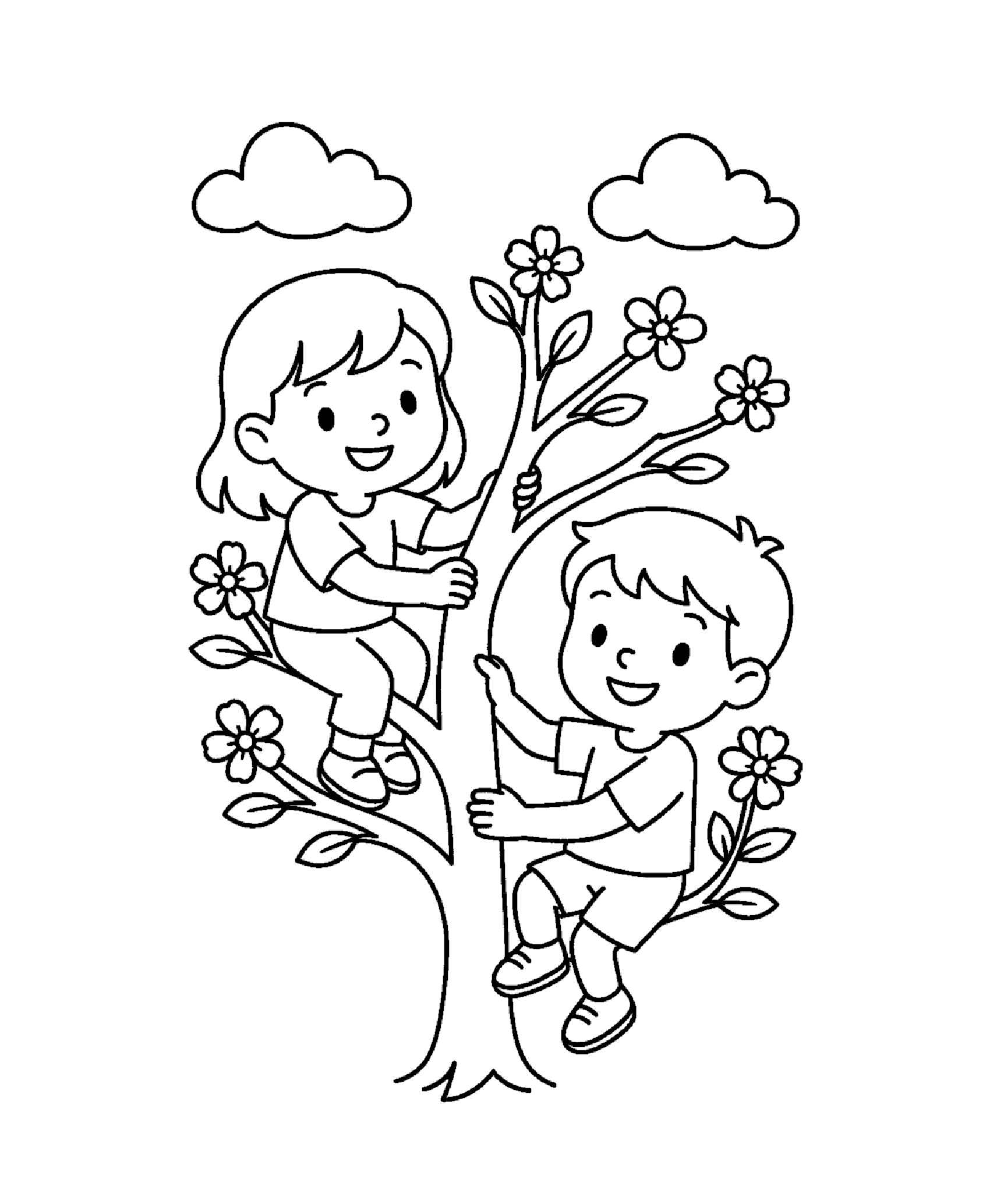 Desenho de Primavera Criancas Arvore Desenho Colorir Imprimir 42