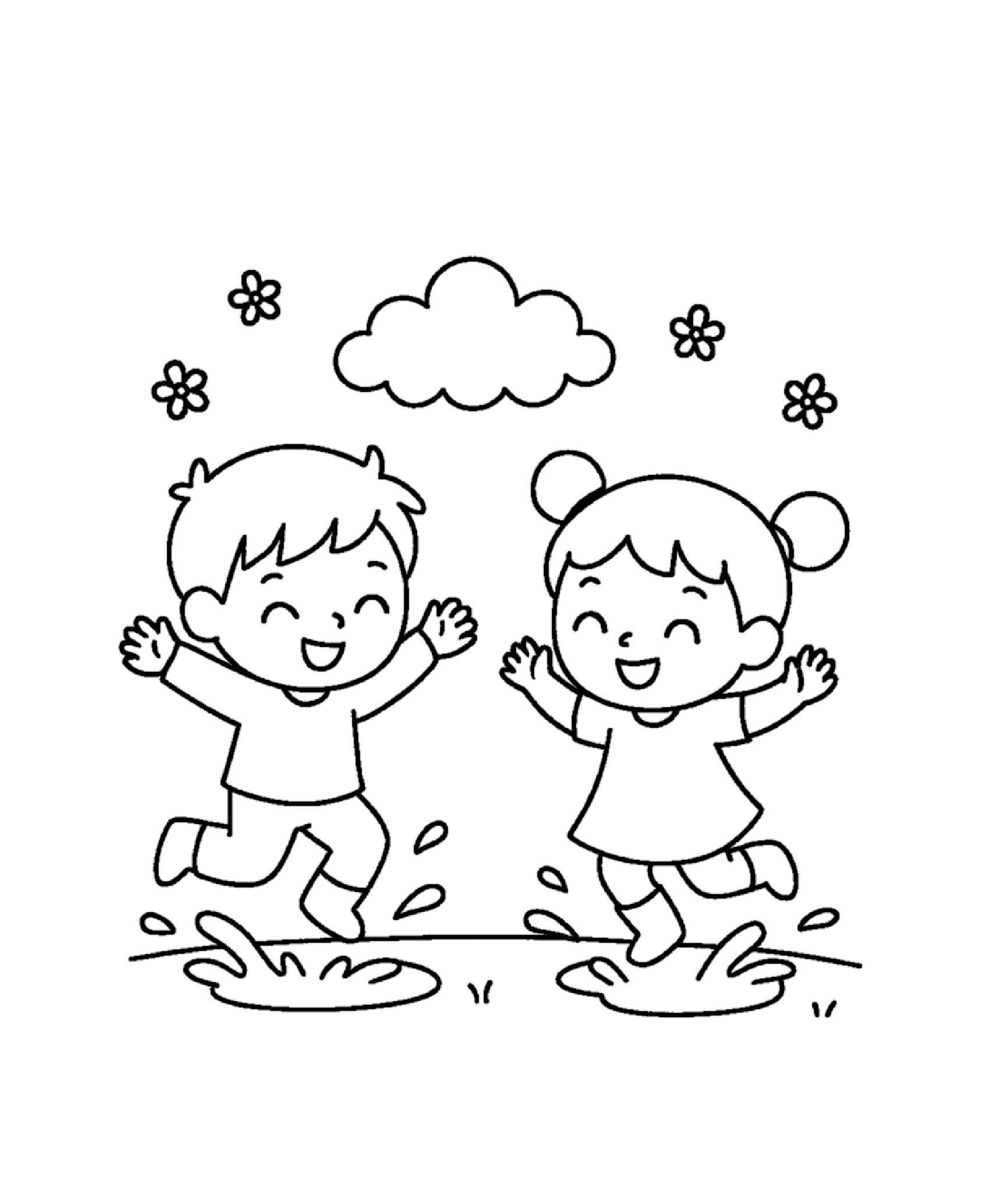 Desenho de Primavera Criancas Chuva Desenho Colorir Imprimir 44