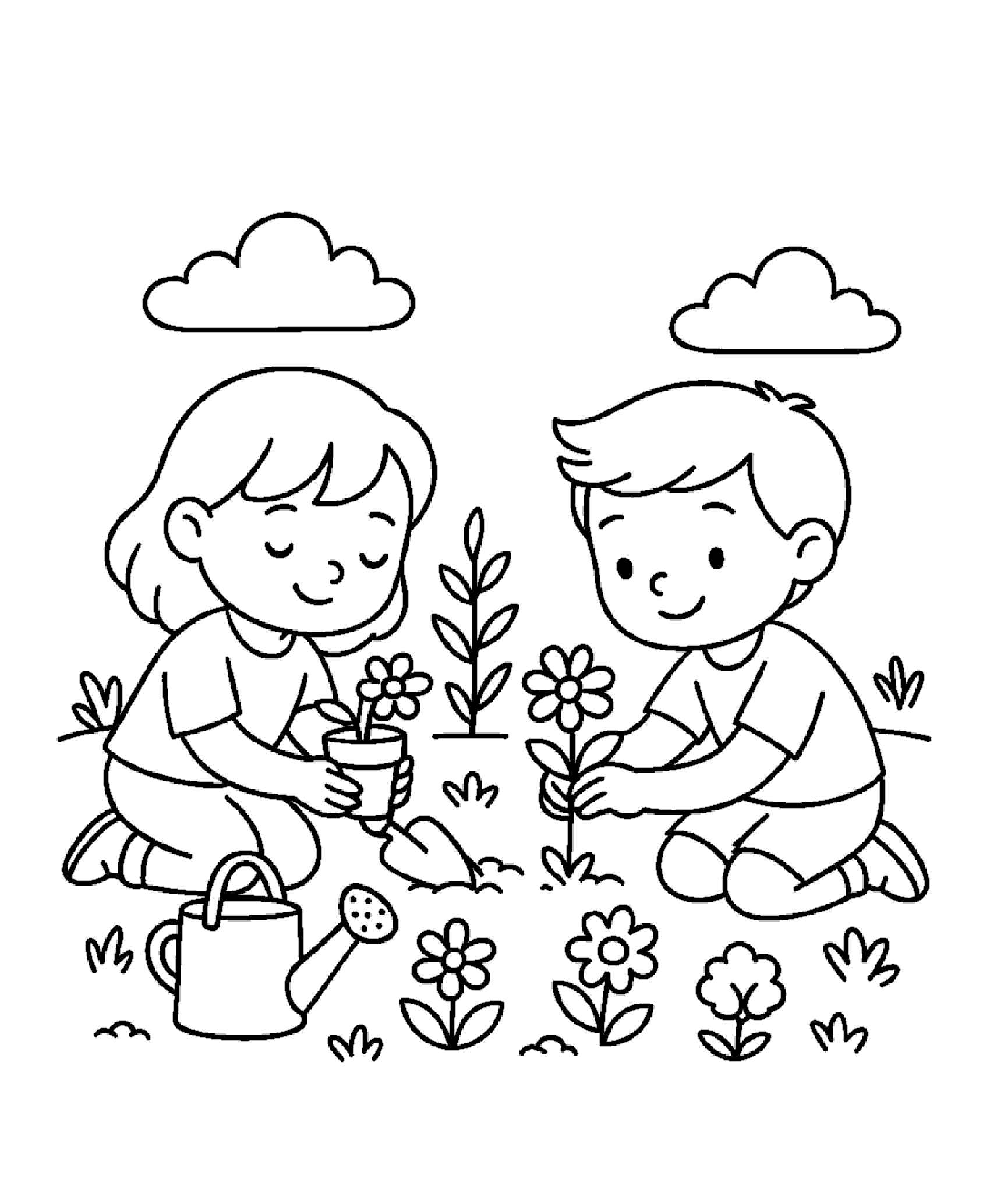 Desenho de Primavera Criancas Plantando Flores Desenho Colorir Imprimir 30