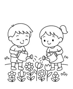 Desenho de Primavera Criancas Regando Flores Desenho Colorir Imprimir 31