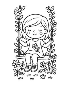 Desenho de Primavera Menina Balanco Flores Desenho Colorir Imprimir 41