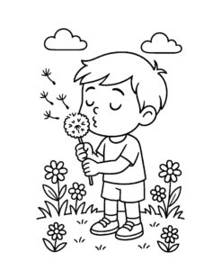 Desenho de Primavera Menino Dente De Leao Desenho Colorir Imprimir 22