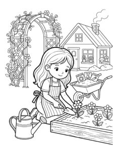 Desenho de Primavera Mulher Regando Plantas Desenho Colorir Imprimir 33