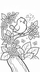 Desenho de Primavera Passarinho Desenho Colorir Imprimir 09