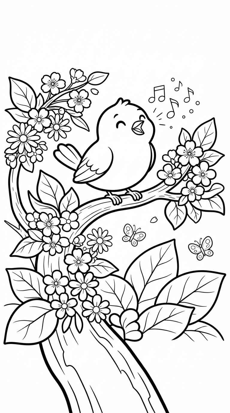 Desenho de Primavera Passarinho Desenho Colorir Imprimir 09