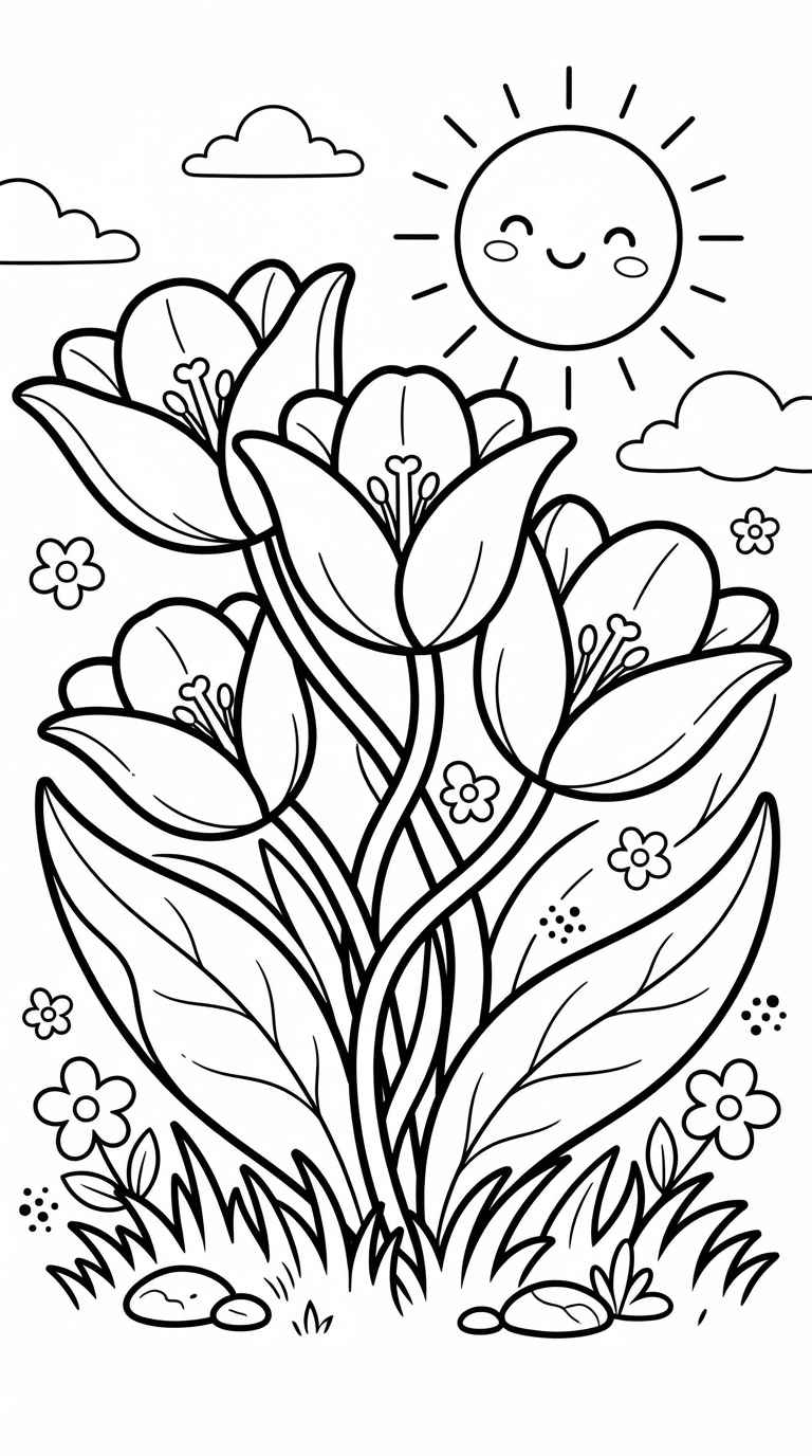 Desenho de Tulipas Primavera Desenho Colorir Imprimir 06