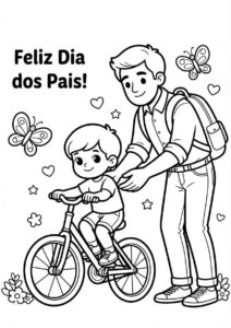 Desenho de Feliz Dia Dos Pais Ensinando Andar Bicicleta Desenho Colorir Imprimir 21