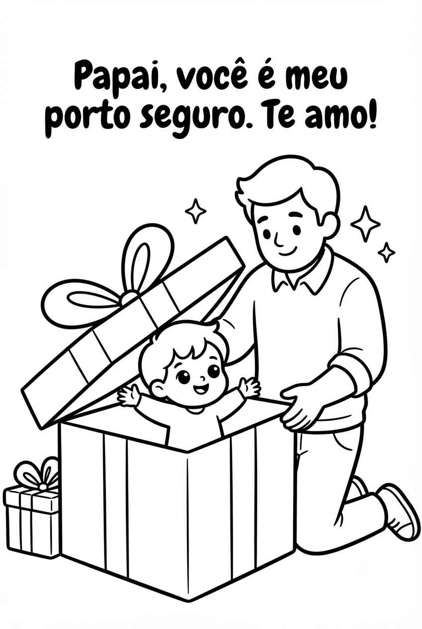 Desenho de Feliz Dia Dos Pais Filho Dentro Presente Desenho Colorir Imprimir 05