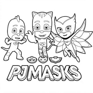 Desenho de Pj Masks Menino Gato Corujita Lagartixo Desenho Colorir Imprimir 4