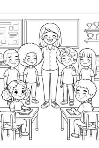 Desenho de Professora Alunos Sala De Aula Feliz Desenho Colorir Imprimir 06