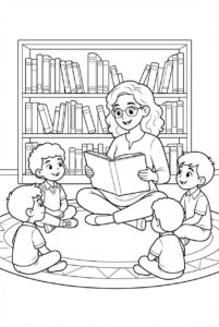 Desenho de Professora Aula Leitura Lendo Livro Desenho Colorir Imprimir 12