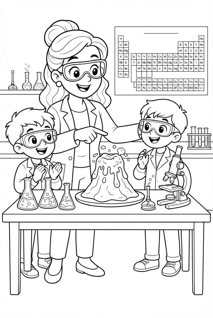 Desenho de Professora Ciencias Vulcao Alunos Desenho Colorir Imprimir 09
