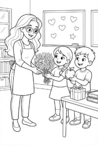 Desenho de Professora Dia Do Professor Flores Desenho Colorir Imprimir 04