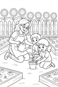 Desenho de Professora Horta Plantando Plantas Desenho Colorir Imprimir 07