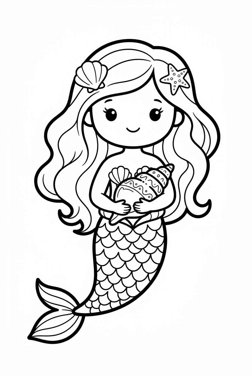 Desenho de Sereia Cute Desenho Colorir Imprimir 09