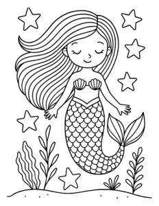 Desenho de Sereia Estrelas Desenho Colorir Imprimir 01
