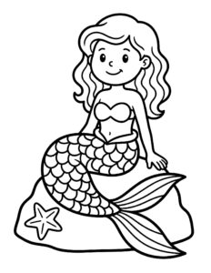 Desenho de Sereia Sentada Pedra Desenho Colorir Imprimir 05