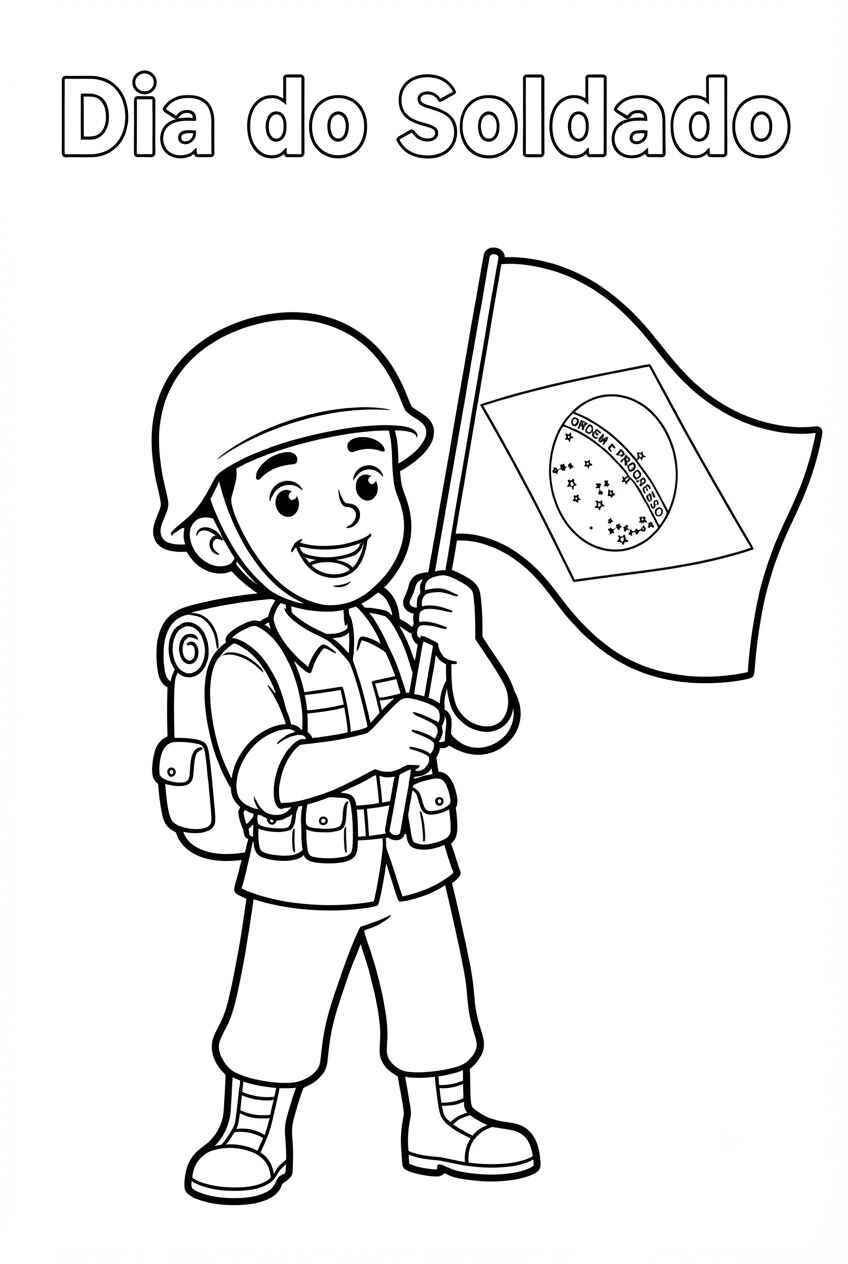 Desenho de Soldado Dia Do Soldado Segurando Bandeira Desenho Colorir Imprimir 06